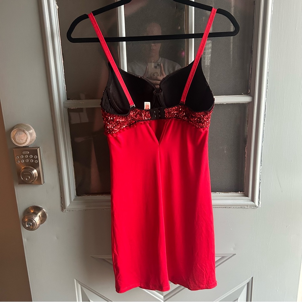 Vintage Beaded Bust Sequin Silky Satin Red Showgirl Lingerie Night Gown Shelly S - Picture 4 of 13